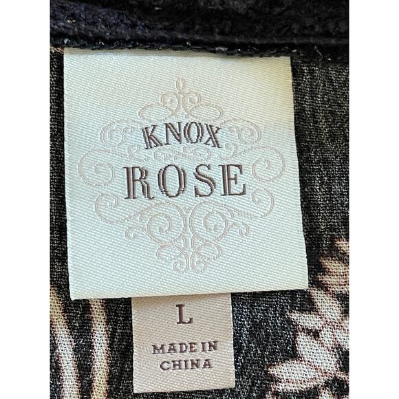 Knox Rose Large Black Floral Bell Sleeve Lace Trim Open Tie Front Cardigan Large - Picture 6 of 7